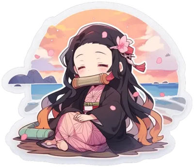 cute-nezuko-by-the-sea-sticker