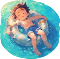 cute-tanjiro-pool-summer-vibes-sticker