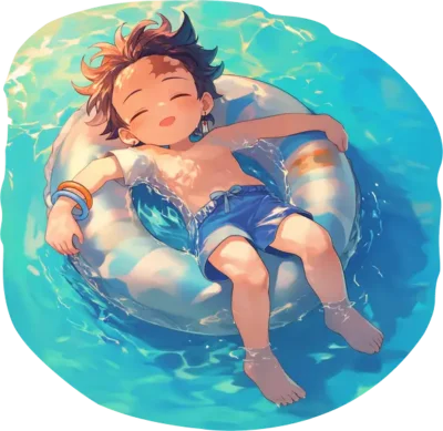 cute-tanjiro-pool-summer-vibes-sticker