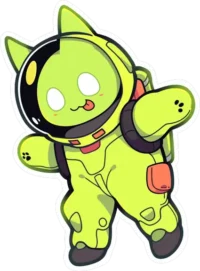funny-acid-green-kitty-astronaut-sticker