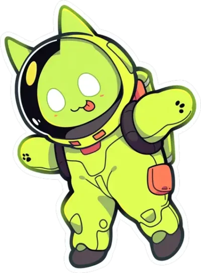 funny-acid-green-kitty-astronaut-sticker