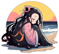 kimetsu-no-yaiba-sad-nezuko-on-sandy-beach-sticker