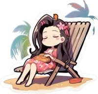 nezuko-chilling-on-a-beach-chair-sticker