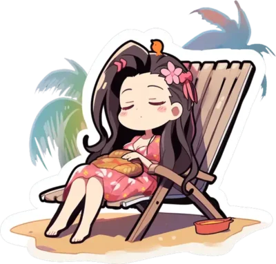 nezuko-chilling-on-a-beach-chair-sticker