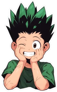 smiling-gon-freecss-holding-head-with-hands-sticker